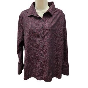 No Iron Animal Print Jacquard leapord dark purple sz 3 (XL) button up tunic EUC
